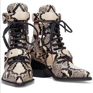 Chloe snakeskin leather lace up boots
